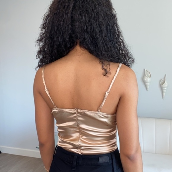 Champagne Satin Lace tie up front bodysuit - Picture 3 of 7